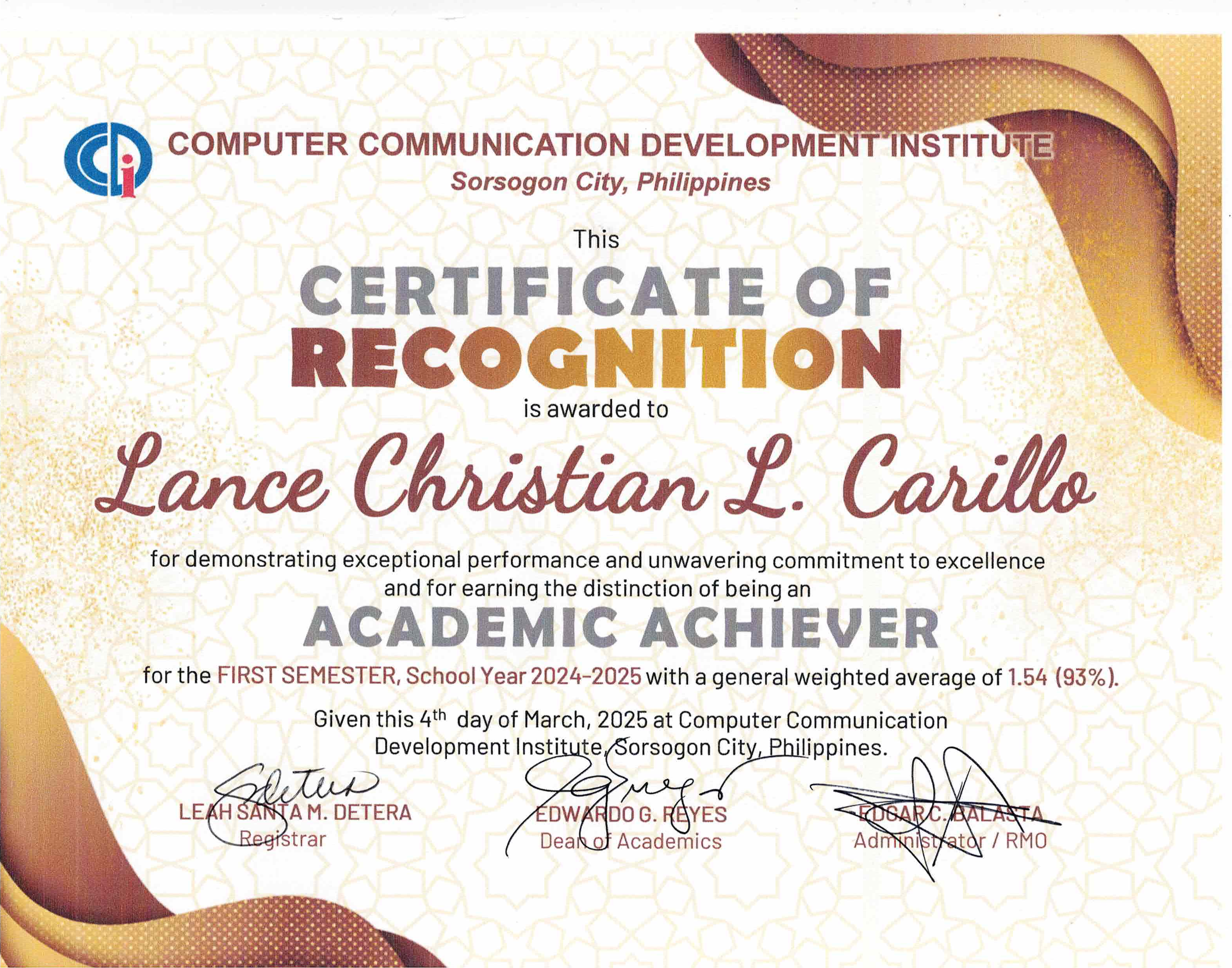Certificate of Recognition